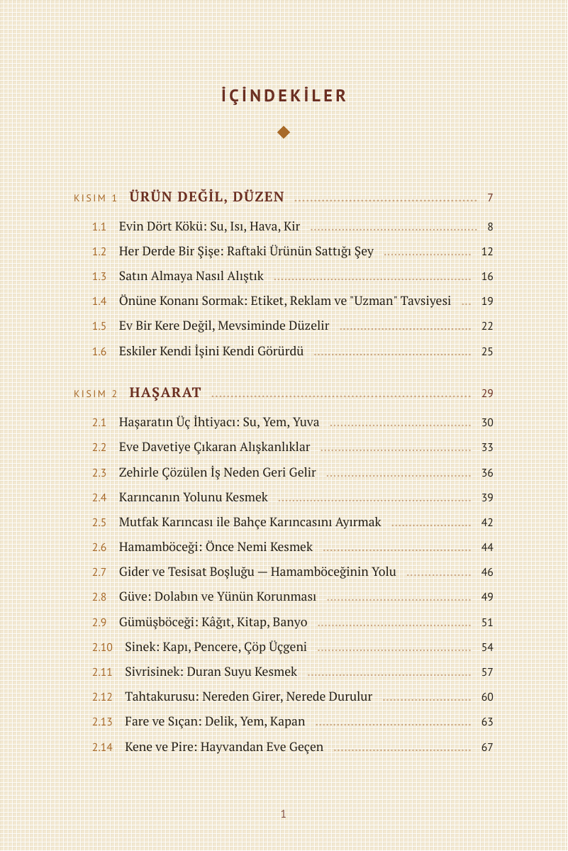 Kitabın gerçek içindekiler sayfası: Ürün Değil, Düzen ve Haşarat
